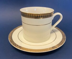 tea cup and plate gold paisley